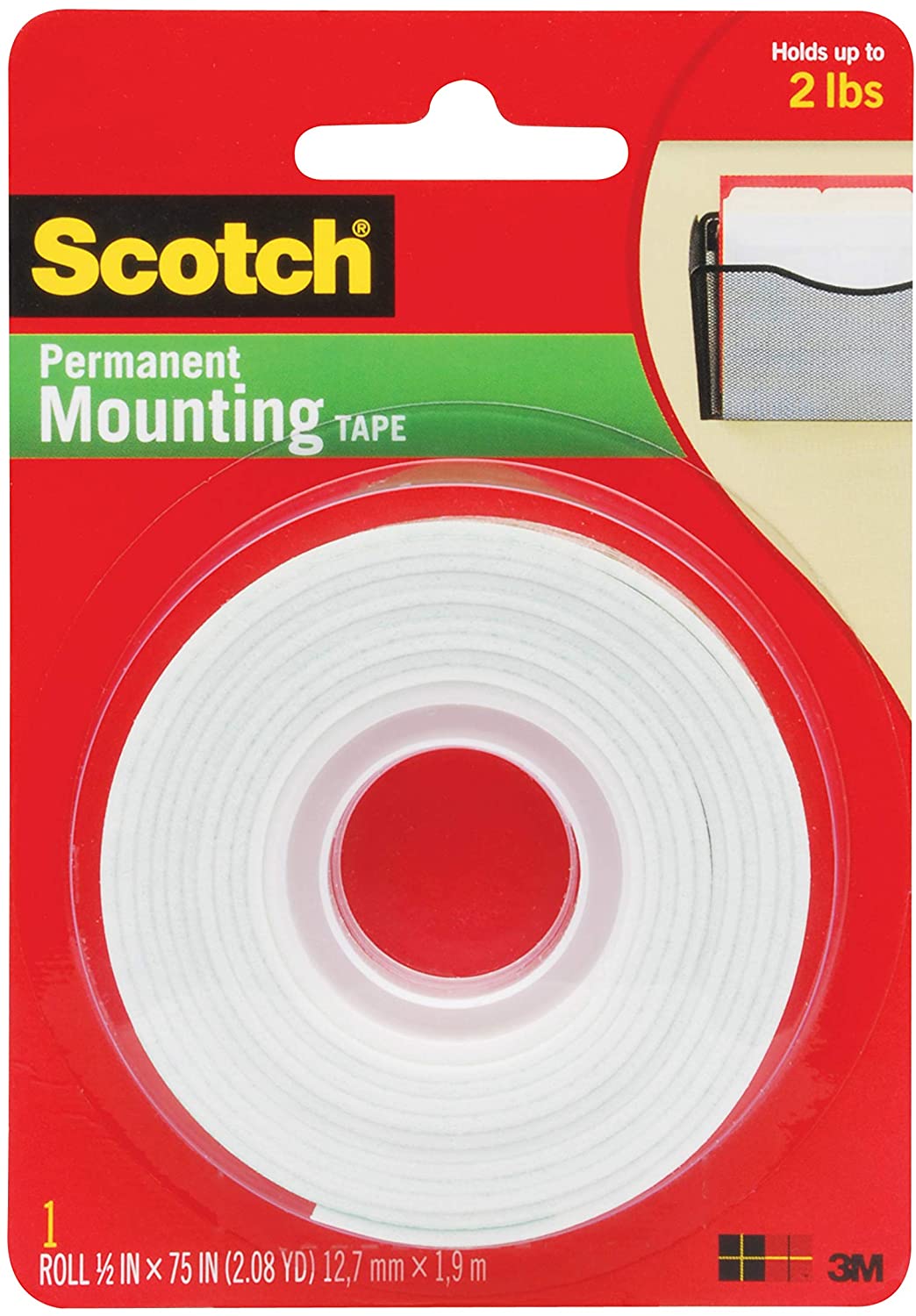 Scotch Mounting Tape 1.27 Cm X 1.9 M White Holds 2 Lb. 900 G