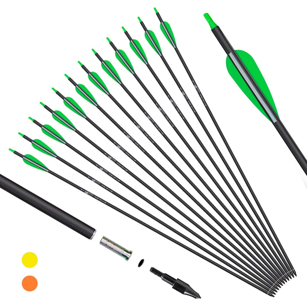 Keshes Archery Carbon Hunting Arrows for Compound & Recurve Bows - 76 cm 12 Pack Green