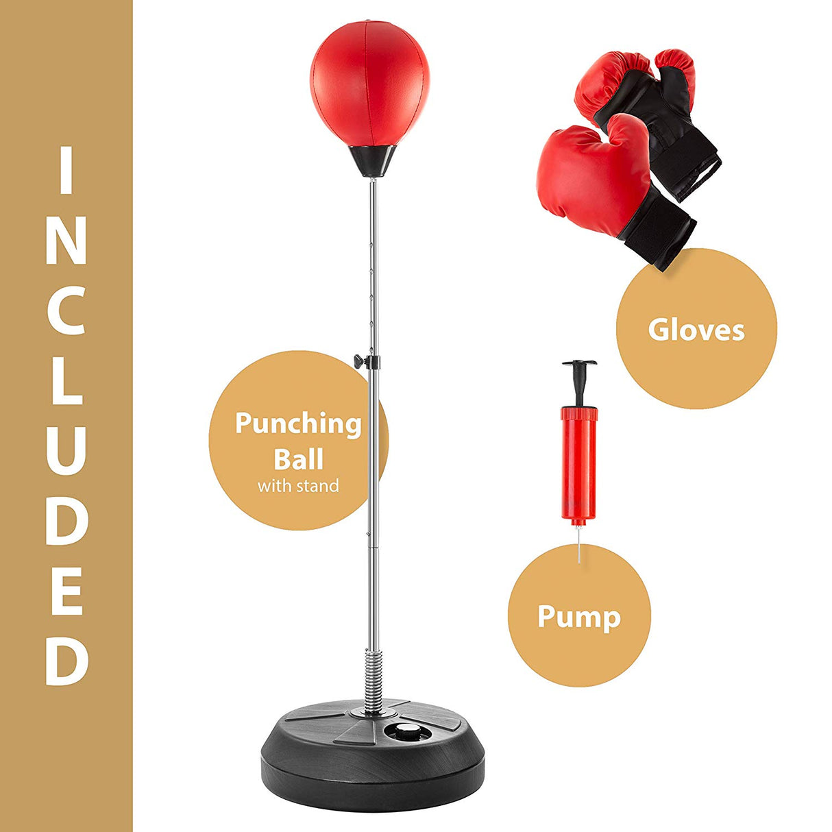 Tech Tools Boxing Ball Set Punching Ball, Boxing Gloves, Hand Pump & Adjustable Height Stand - Strong Durable Spring Withstands Tough Hits Stress Relief & Fitness