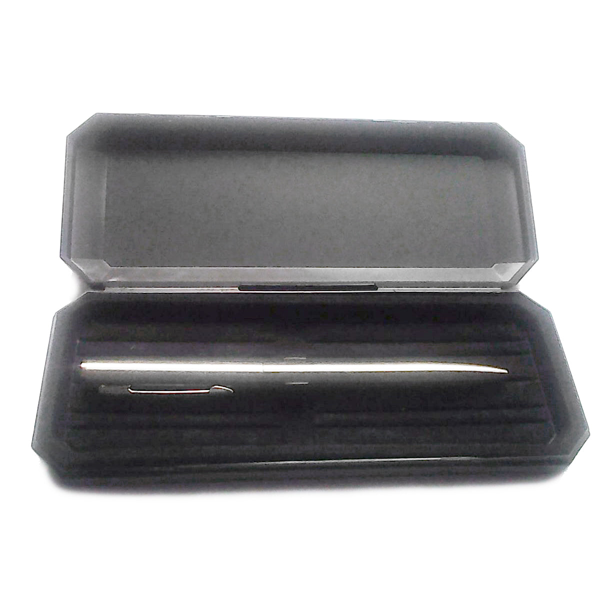 Silver Pen With Nice Black Plastic Case - Blue