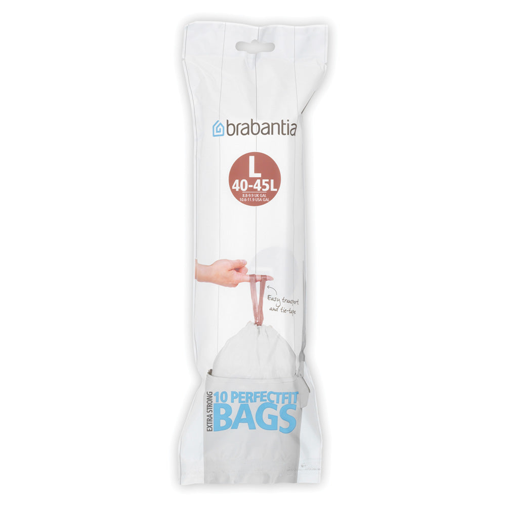 Brabantia Perfectfit Bags, Code L, 45 Litre, 10 Bags Per Roll - White