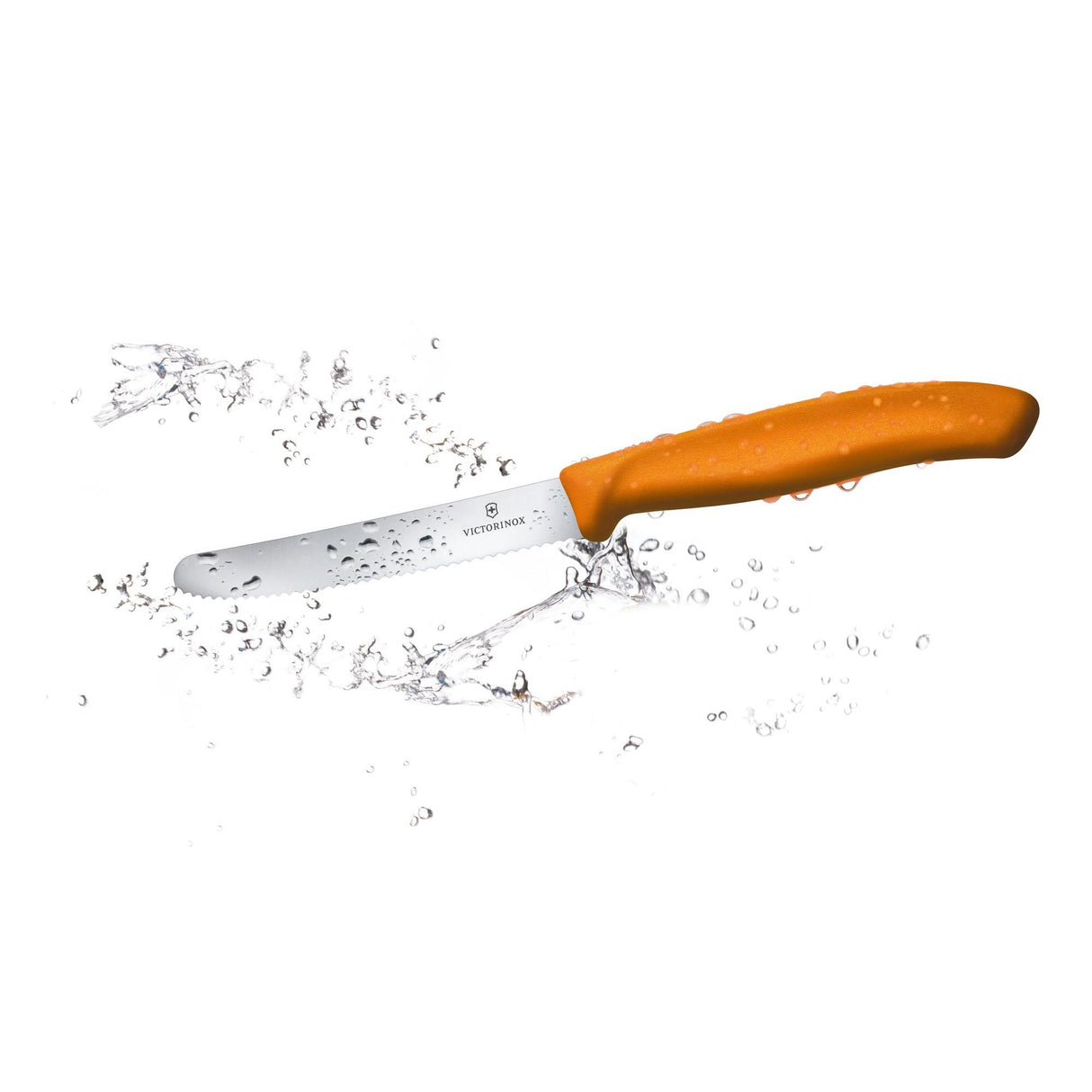 Victorinox Paring Knife With Ultra-Sharp Wavy Edge - Swiss Classic Tomato & Sausage Knife - Orange - Blade 11 Cm